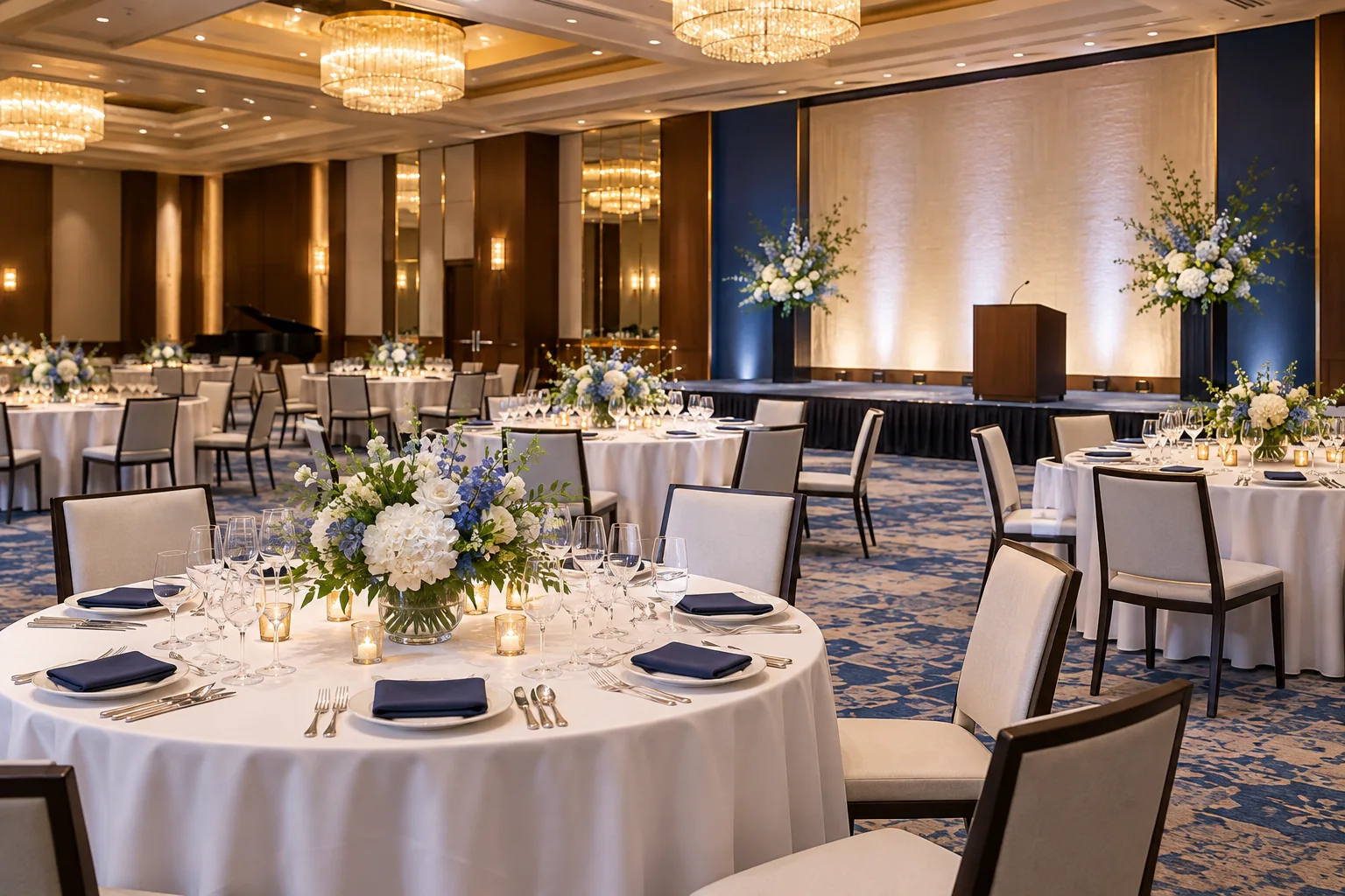 Hotel venue prepared for a banquet