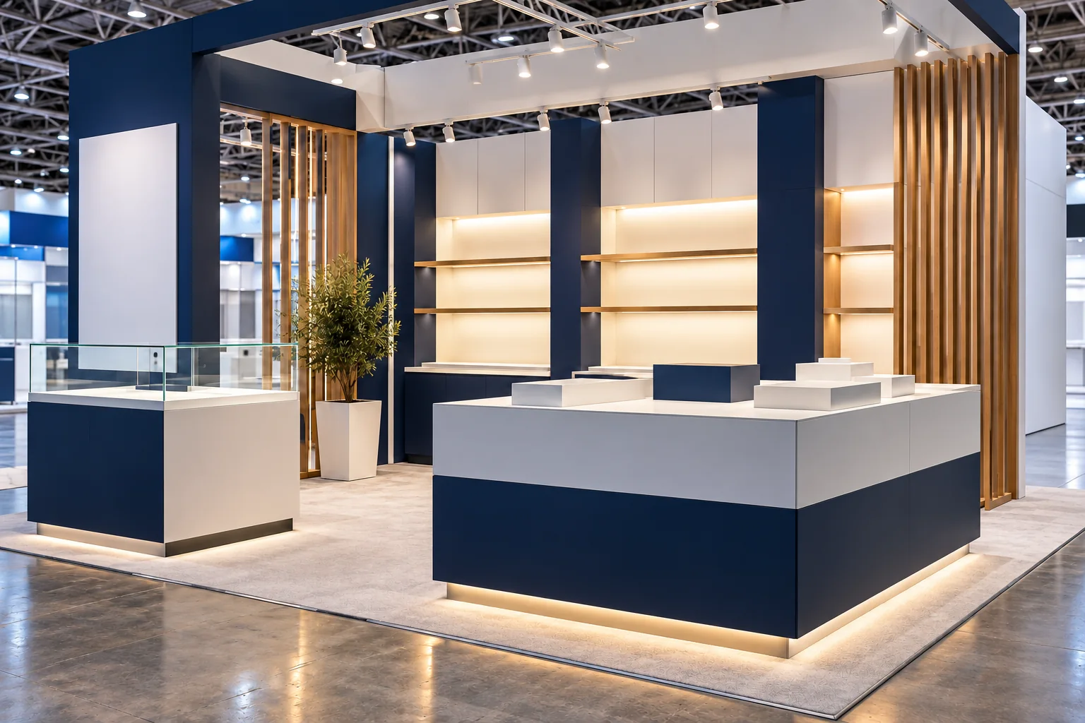 展示什器と照明を備えた展示ブースのイメージ