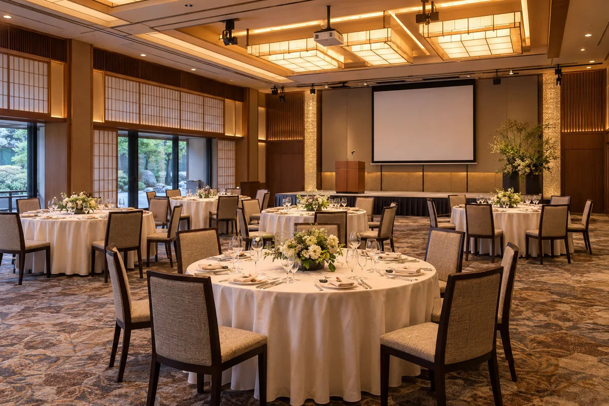 夕食会の会場セッティングを表したイメージ